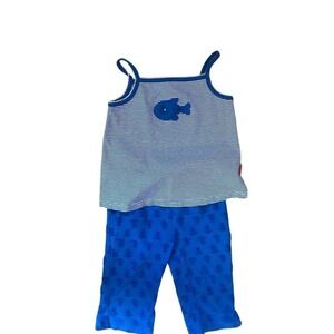 VTG Y2K Le Top Kids Girls Sz 5 Nautical Stripe Fish Anchor Outfit Beach Nautical